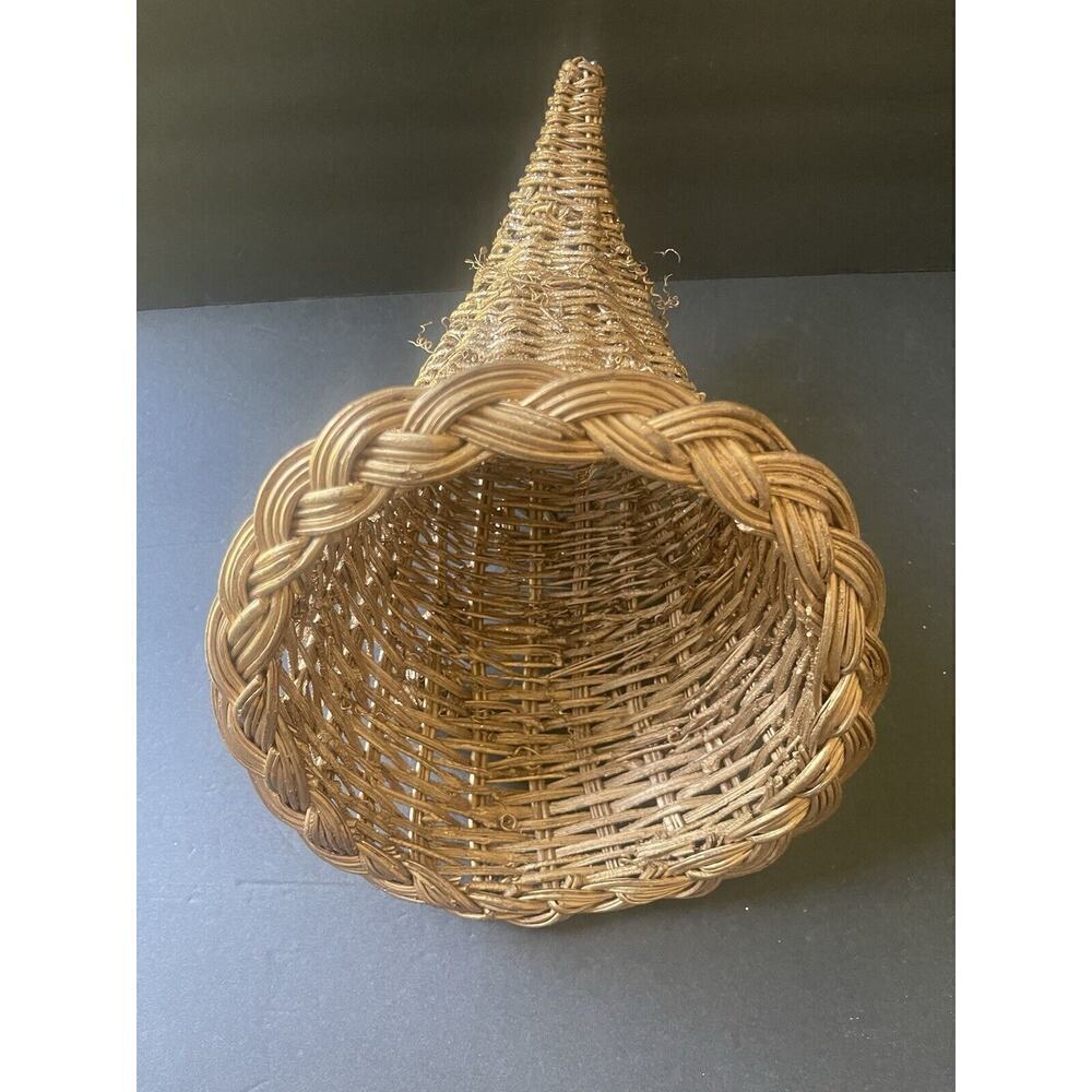 Cornucopia Wicker Gold Tan Metallic Fall Harvest Woven Farmhouse Cottage Autumn